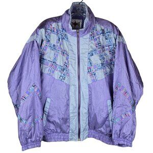 Vintage 80s Active Frontier Purple & Blue Windbreaker Jacket Medium Patchwork‎